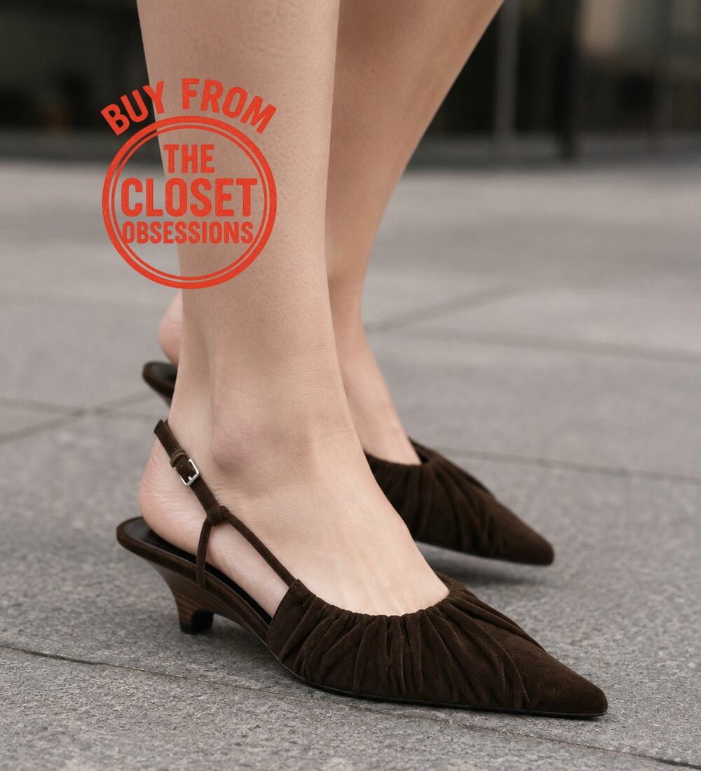 Zara NWT Brown Velvet Ruched Pointed Toe Slingback Kitten Heels 7.5
